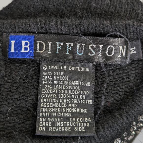 Vintage 90s IB Diffusion Beaded Flames Sweater Size M Black Silk Angora - Picture 12 of 13